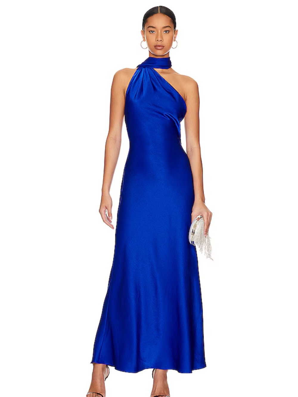 MISHA Alastair Satin One shoulder gown in Electric Blue
